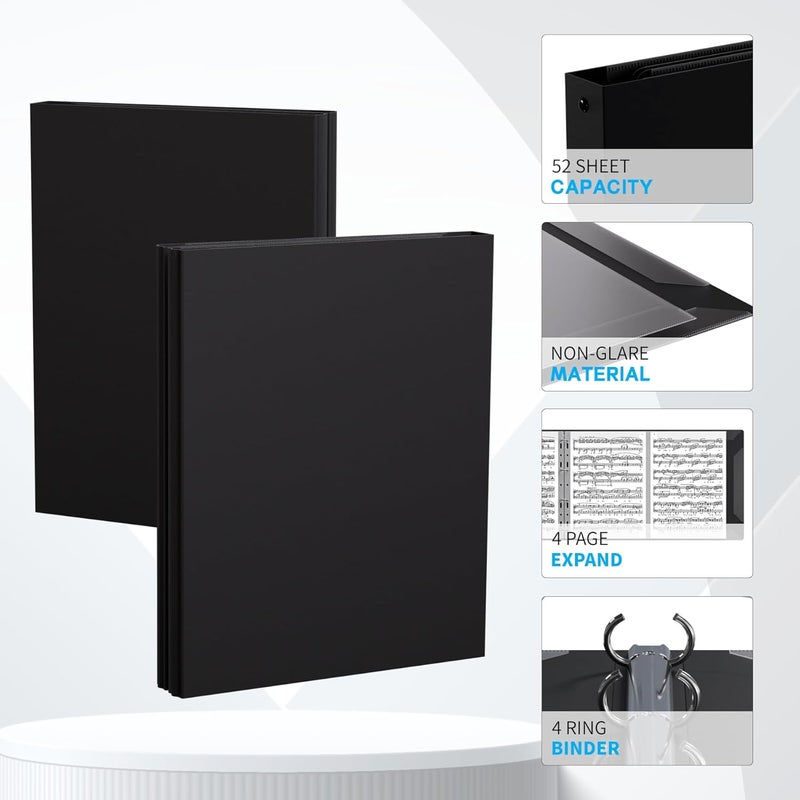 giitooa Sheet Music Folder, Piano Sheet Music Binder 4 Page Expand, A4 Size 52 Pages Capacity, Writable Choir Folder for Holding Sheet Music and Storing Files, Black - Image 2
